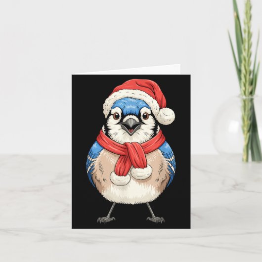 Cute Christmas Blue Jay Santa Bird Watching  Kaart (Voorkant)