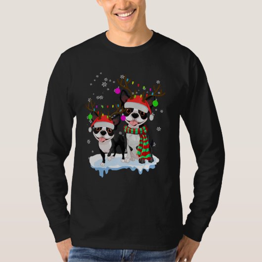 Cute Christmas Boston Terrier Santa Hats Reindeer  T-shirt (Voorkant)