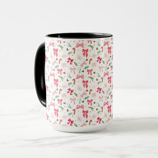 Cute Christmas Bow & Candy Cane Pattern Mug Mok (Voorkant links)