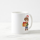 Cute Christmas Boy Holding Gift Mug Koffiemok (Voorkant rechts)