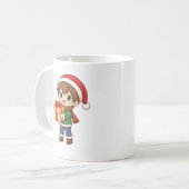 Cute Christmas Boy Holding Gift Mug Koffiemok (Voorkant links)