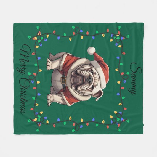 Cute Christmas Bulldog Fleece Blanket (Voorkant (Horizontaal))