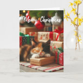 Cute Christmas Calico Kitten Holiday Greeting Kaart (Gele Bloem)