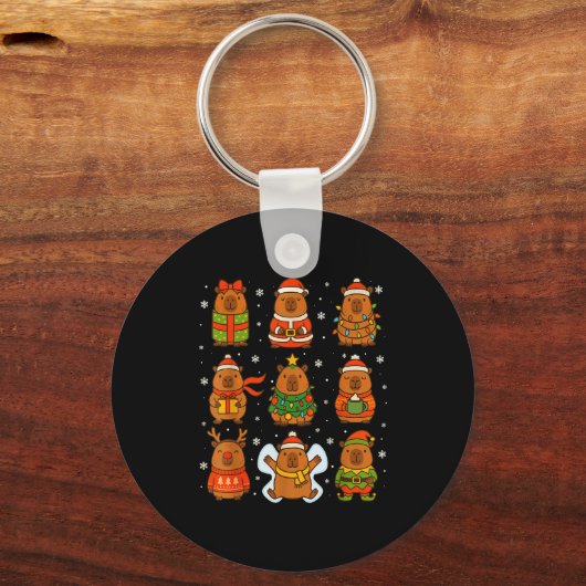 Cute Christmas Capybara Funny Family Xmas Men Wome Sleutelhanger (Voorkant)