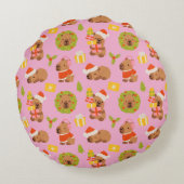 Cute Christmas Capybara Rond Kussen (Achterkant)