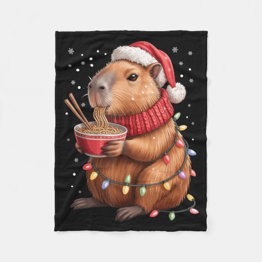 Cute Christmas Capybara With Ramen Bowl Holiday Te Fleece Deken (Voorkant)