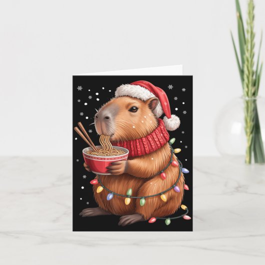 Cute Christmas Capybara With Ramen Bowl Holiday Te Kaart (Voorkant)