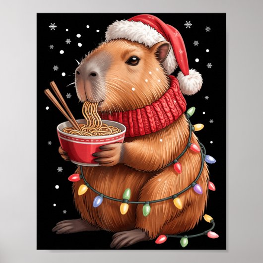 Cute Christmas Capybara With Ramen Bowl Holiday Te Poster (Voorkant)