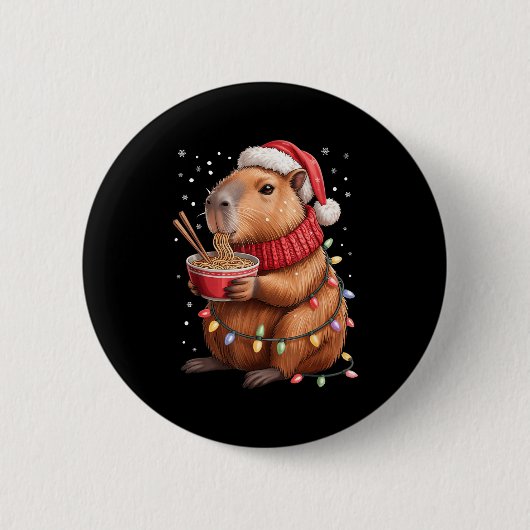 Cute Christmas Capybara With Ramen Bowl Holiday Te Ronde Button 5,7 Cm (Voorkant)