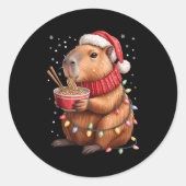 Cute Christmas Capybara With Ramen Bowl Holiday Te Ronde Sticker (Voorkant)