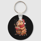 Cute Christmas Capybara With Ramen Bowl Holiday Te Sleutelhanger (Voorkant)