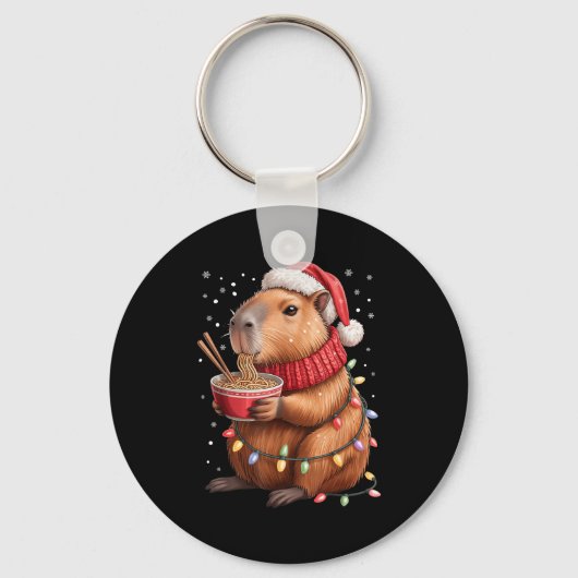 Cute Christmas Capybara With Ramen Bowl Holiday Te Sleutelhanger (Voorkant)