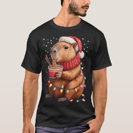 Cute Christmas Capybara With Ramen Bowl Holiday Te T-shirt (Voorkant)