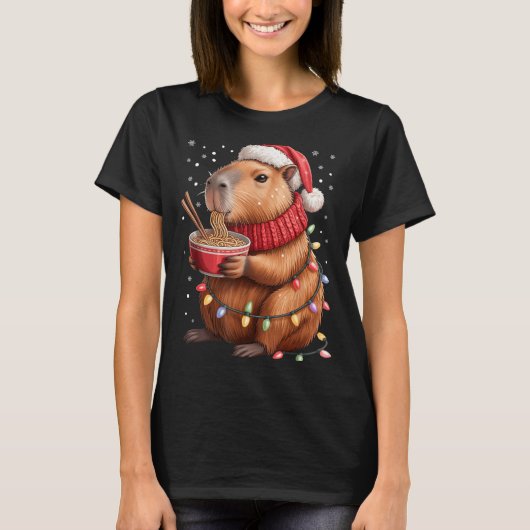 Cute Christmas Capybara With Ramen Bowl Holiday Te T-shirt (Voorkant)