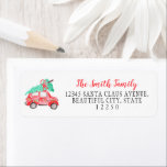 Cute Christmas Car Tree Festive Script Holiday Etiket<br><div class="desc">Cute Christmas Car Tree Festive Script Holiday label</div>