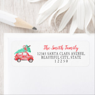 Cute Christmas Car Tree Festive Script Holiday Etiket