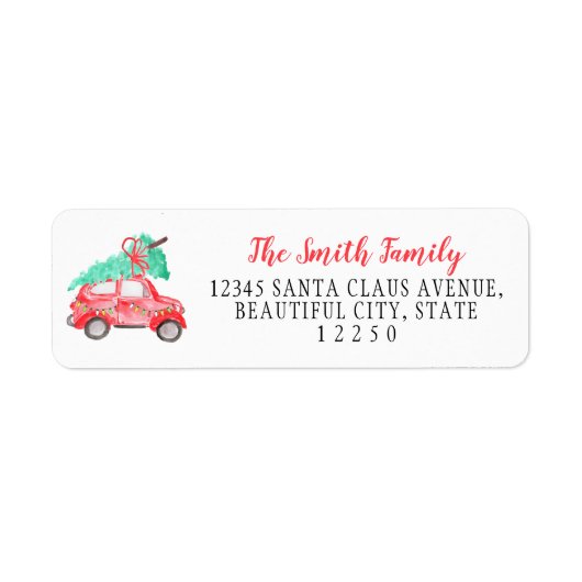 Cute Christmas Car Tree Festive Script Holiday Etiket (Voorkant)