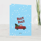 Cute Christmas card for kids. Red truck with tree Feestdagen Kaart (Achterkant)