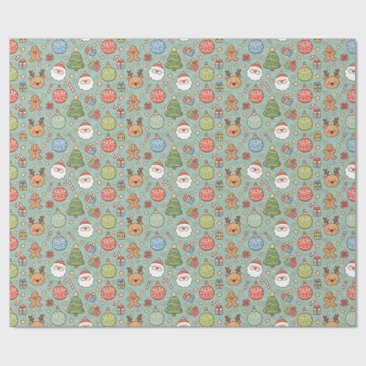 Cute Christmas Cartoon Wrapping Paper with Santa Cadeaupapier (Vlak)