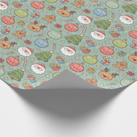 Cute Christmas Cartoon Wrapping Paper with Santa Cadeaupapier (Hoek)