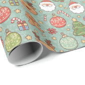 Cute Christmas Cartoon Wrapping Paper with Santa Cadeaupapier (Rol Hoek)