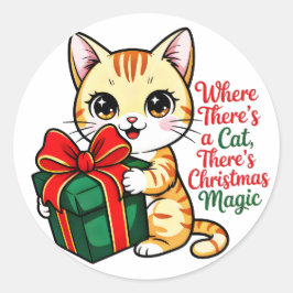 Cute Christmas Cat Holiday Decal for Cat Lover Ronde Sticker