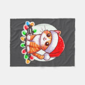 Cute Christmas Cat In Santa Hat  Fleece Deken (Voorkant (Horizontaal))