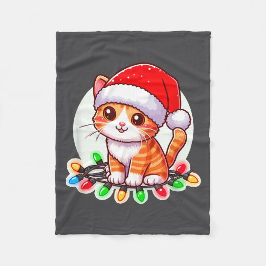 Cute Christmas Cat In Santa Hat  Fleece Deken (Voorkant)