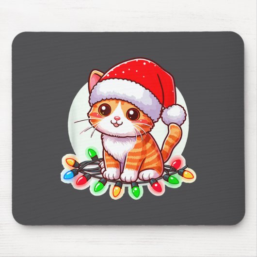 Cute Christmas Cat In Santa Hat  Muismat (Voorkant)