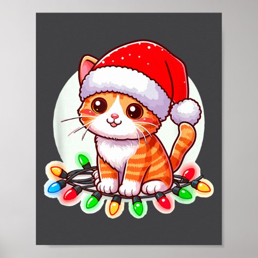 Cute Christmas Cat In Santa Hat Poster (Voorkant)
