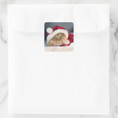 Cute Christmas cat lying Vierkante Sticker (Tas)
