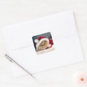 Cute Christmas cat lying Vierkante Sticker (Envelop)