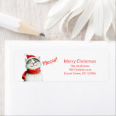 Cute Christmas Cat Meow Return Address Etiket (Insitu)