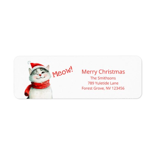 Cute Christmas Cat Meow Return Address Etiket (Voorkant)