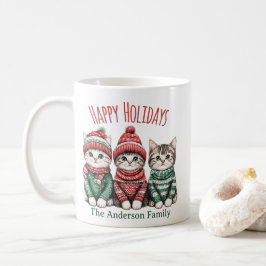 Cute Christmas Cat Mug | Custom Family Name Koffiemok