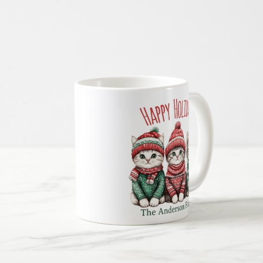 Cute Christmas Cat Mug | Custom Family Name Koffiemok (Voorkant rechts)