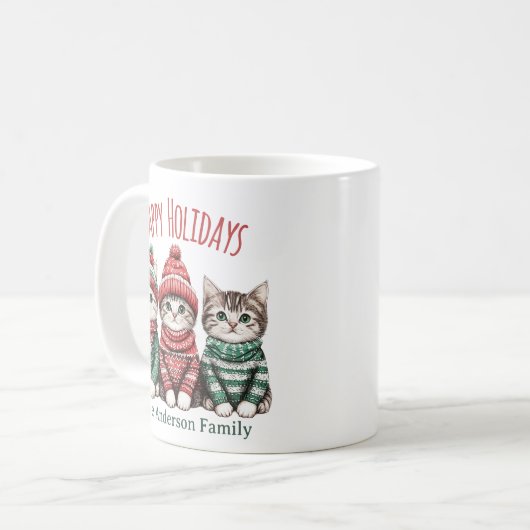 Cute Christmas Cat Mug | Custom Family Name Koffiemok (Voorkant links)