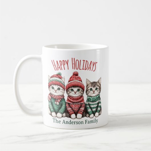 Cute Christmas Cat Mug | Custom Family Name Koffiemok (Links)