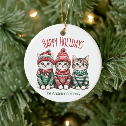 Cute Christmas Cat Ornament | Custom Family Name (Boom)