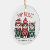 Cute Christmas Cat Ornament | Custom Family Name (Rechts)