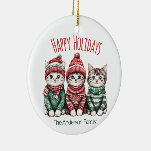 Cute Christmas Cat Ornament | Custom Family Name (Rechts)