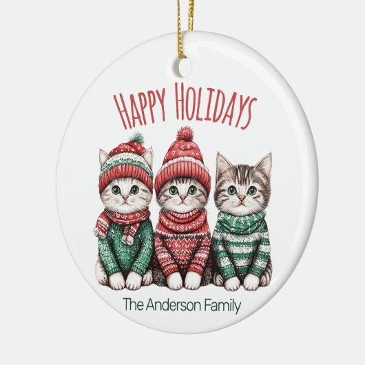 Cute Christmas Cat Ornament | Custom Family Name (Links)