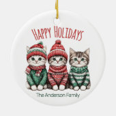 Cute Christmas Cat Ornament | Custom Family Name (Achterkant)
