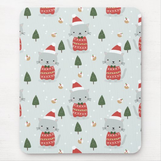 Cute Christmas Cat Pattern – Festive Holiday Muismat (Voorkant)