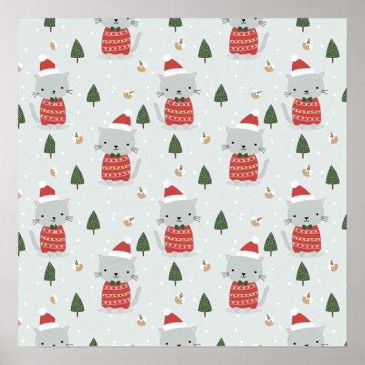 Cute Christmas Cat Pattern – Festive Holiday  Poster (Voorkant)