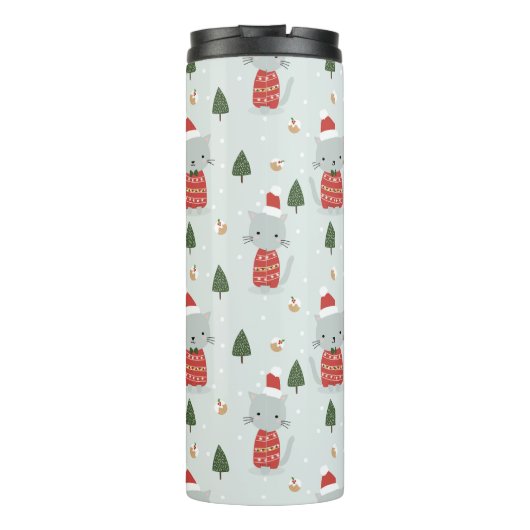 Cute Christmas Cat Pattern – Festive Holiday  Thermosbeker (Achterkant)