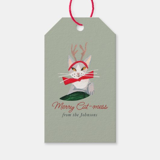 Cute Christmas Cat reindeer Holiday  Cadeaulabel (Voorkant)