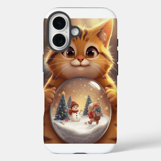 Cute Christmas Cat Snow Globe iPhone Case (Achterkant)