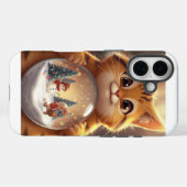 Cute Christmas Cat Snow Globe iPhone Case (Achterkant (horizontaal))