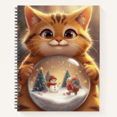 Cute Christmas Cat Snow Globe Notebook Notitieboek (Voorkant)